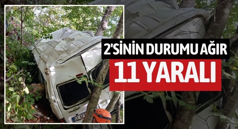 Minibüs uçuruma yuvarlandı, ikisi ağır 11 kişi yaralandı!