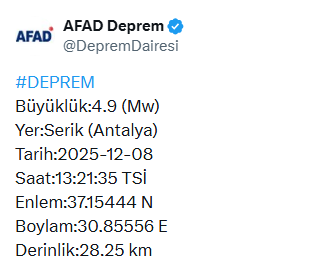 deprem antalya yeni deprem