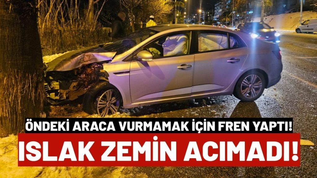Ünye’de Kaygan Zemin Kazayı Getirdi: Otomobil Ağaca Çarparak Durabildi