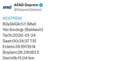 Deprem Oldu! Balıkesir, Bursa, İstanbul ve Çevresinde Hissedildi! 1 deprem afad gonderisi