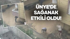 Ünye’de Sağanak Yağış Etkili Oldu, Cadde ve Sokaklar Sular Altında Kaldı