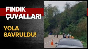 Kumru-Fatsa Yolunda Fındık Çuvalları Yola Savruldu